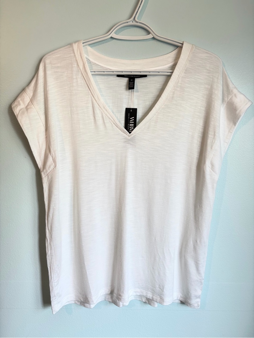 NWT - White House Black Market V-Neck Tee - Soft White with Silver Detailing